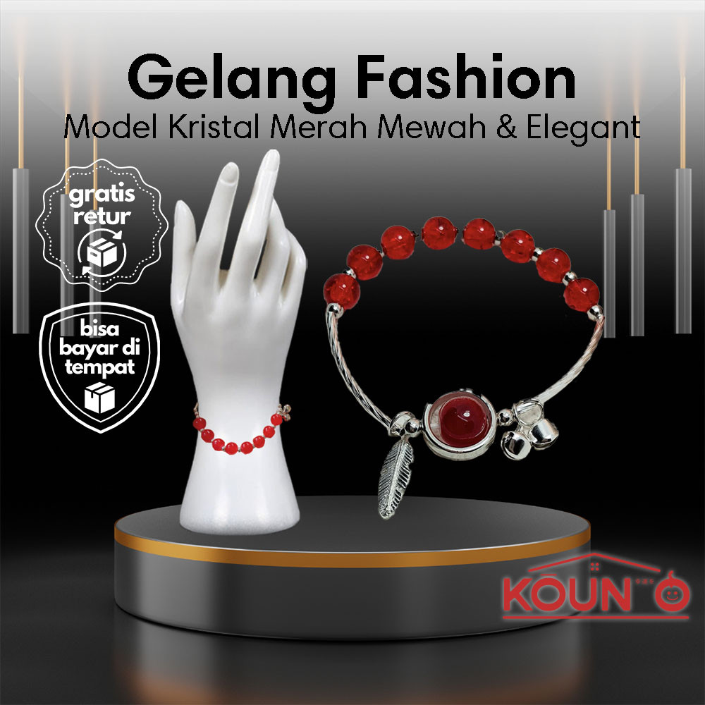 Gelang Kristal Merah Silver Fashion Elegan Korea Stylish Gelang Kristal Merah Mewah Elegan Aksesoris