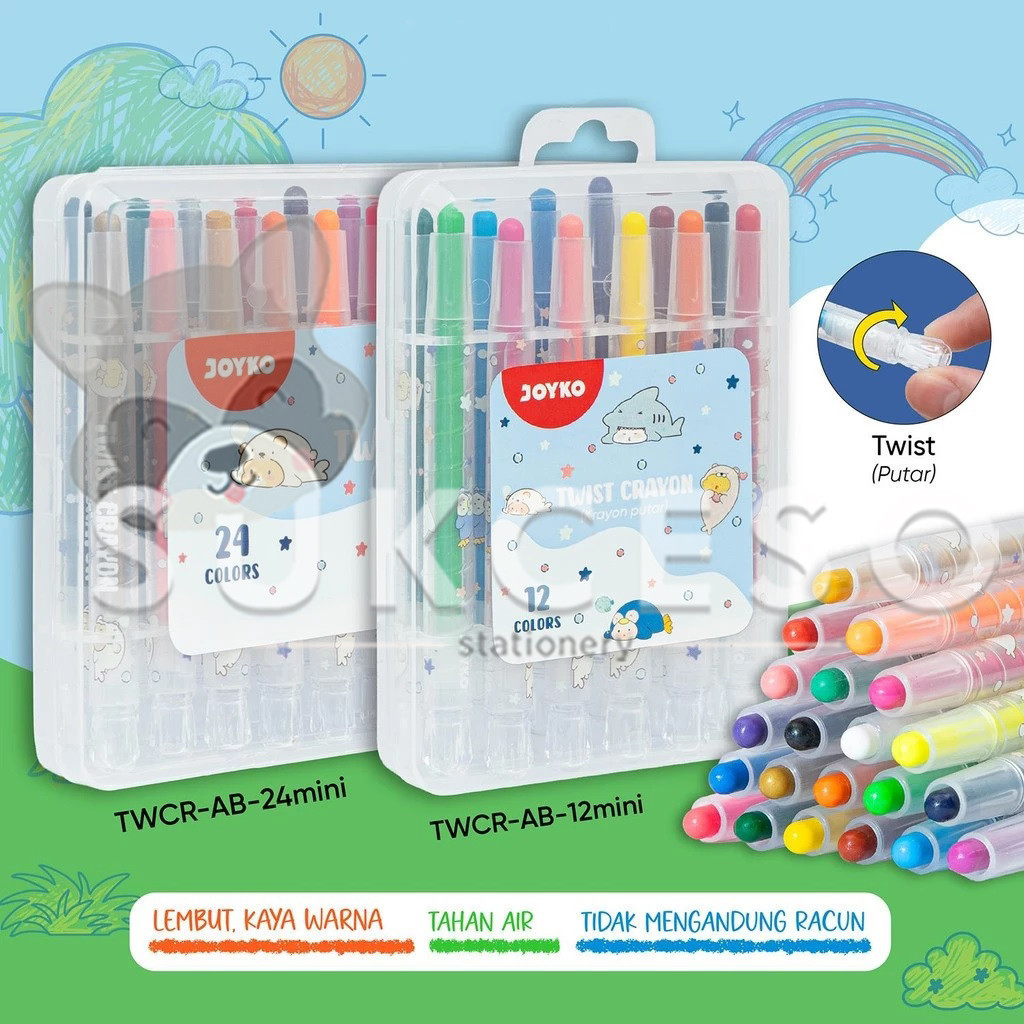 

JOYKO Twist Crayon TWCR-AB - Krayon Putar Mini Isi 12/24 Warna Murah