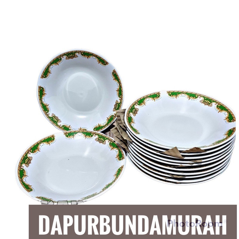 1 lusin LILIA 8 INCH PIRING MAKAN MAHKOTA HIJAU PIRING KERAMIK BATIK TERLARIS