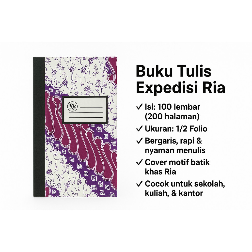 

Buku Tulis Expedisi Ekspedisi Ria 1/2 Folio Tebal 100 Lembar (Bergaris)
