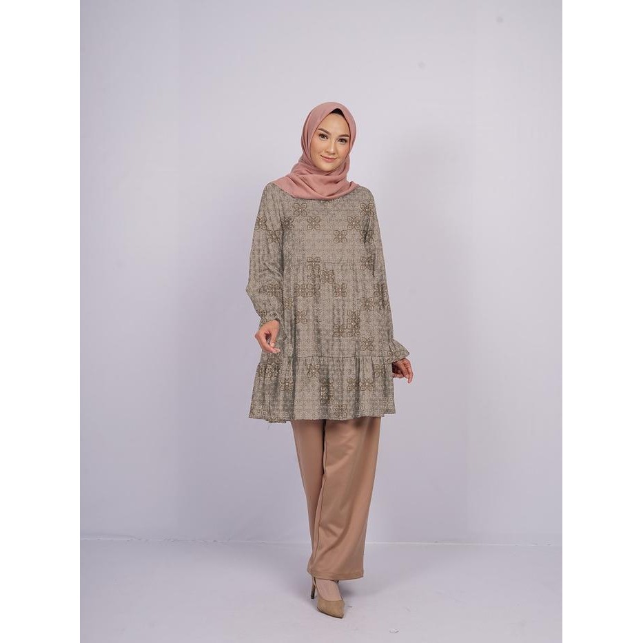 Elzatta TUNIK YARA LAIKA baju atasan tunik wanita motif batik zipper depan busui friendly - BIRU, S