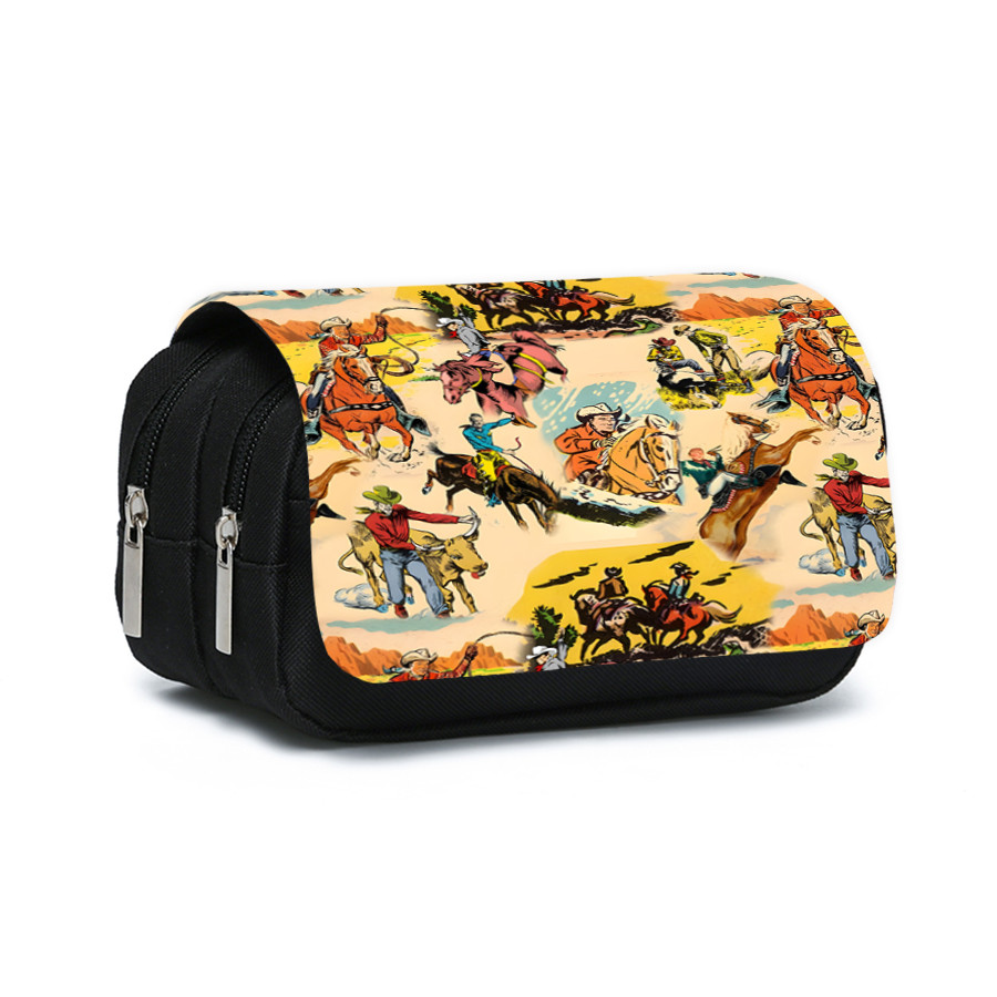 

Cowboy Cattle Pattern Double Layered Flip Pen Case For Boy And Girls Best Gifts 3D Cartoon School Pencil Pouch For Children