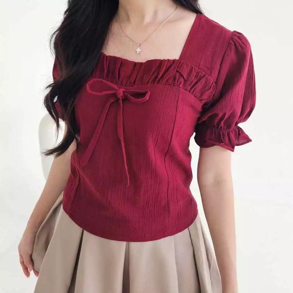 KF - ZSO MARISELA TOP PITA LENGAN PENDEK RUFFLE POLOS BAJU WANITA ELEGAN CANTIK / KIYORA TOP PITA / 