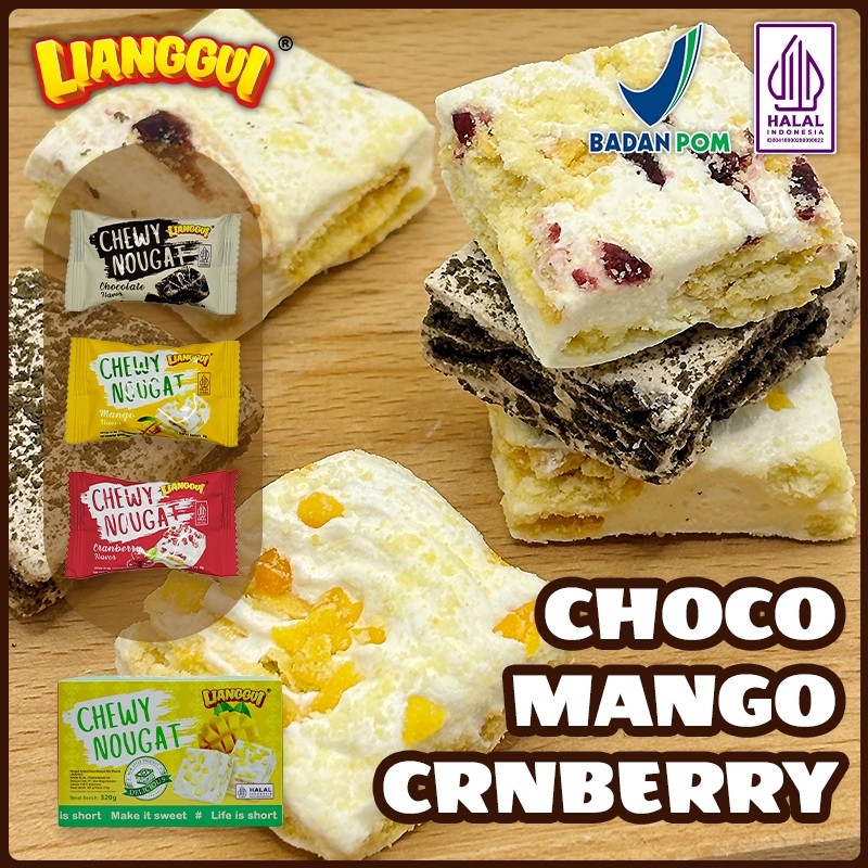 

Lianggui - Nougat Halal [Coklat/Mangga/Cranberry] Cemilan Keluarga & Anak Snack Viral Best Seller
