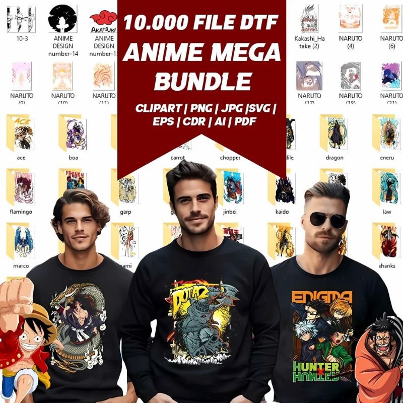 

10.000+ File Desain DTF Anime Siap Pakai - Format PNG, Clipart, JPG, SVG, EPS, AI, PDF, CDR - Cocok untuk Sablon Kaos, Merchandise, dan Digital Printing