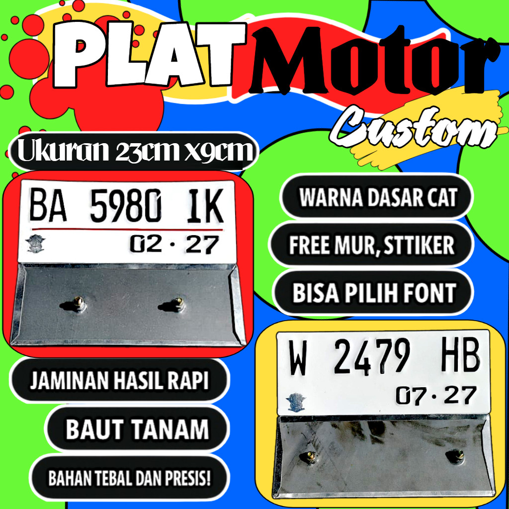 Plat motor custom warna putih satu pasang plat motor variasi warna putih plat motor baut tanam plat 