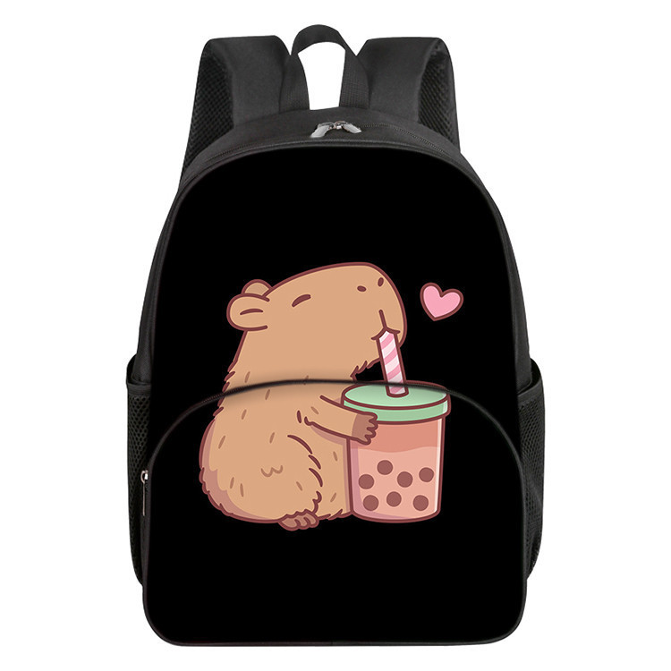 Cute Kapibala Round Front Pocket Backpack for Boy and Girls Best Gifts 3D Cartoon School Bag for Chi