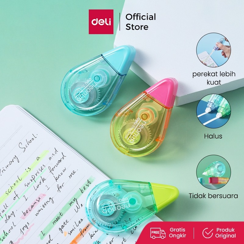 

Deli NEON Correction Tape / Tip Ex Kertas / Pita Koreksi 7 / 12 Meter Warna NEON Tidak Mudah Terputus H3XXB
