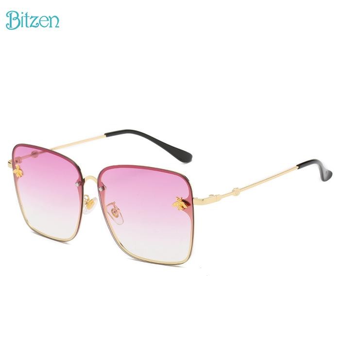 Bitzen Kacamata Wanita Fashion Square Besi Frame Metal Gaya Sunglasses Lensa Eyewear - Merah Muda