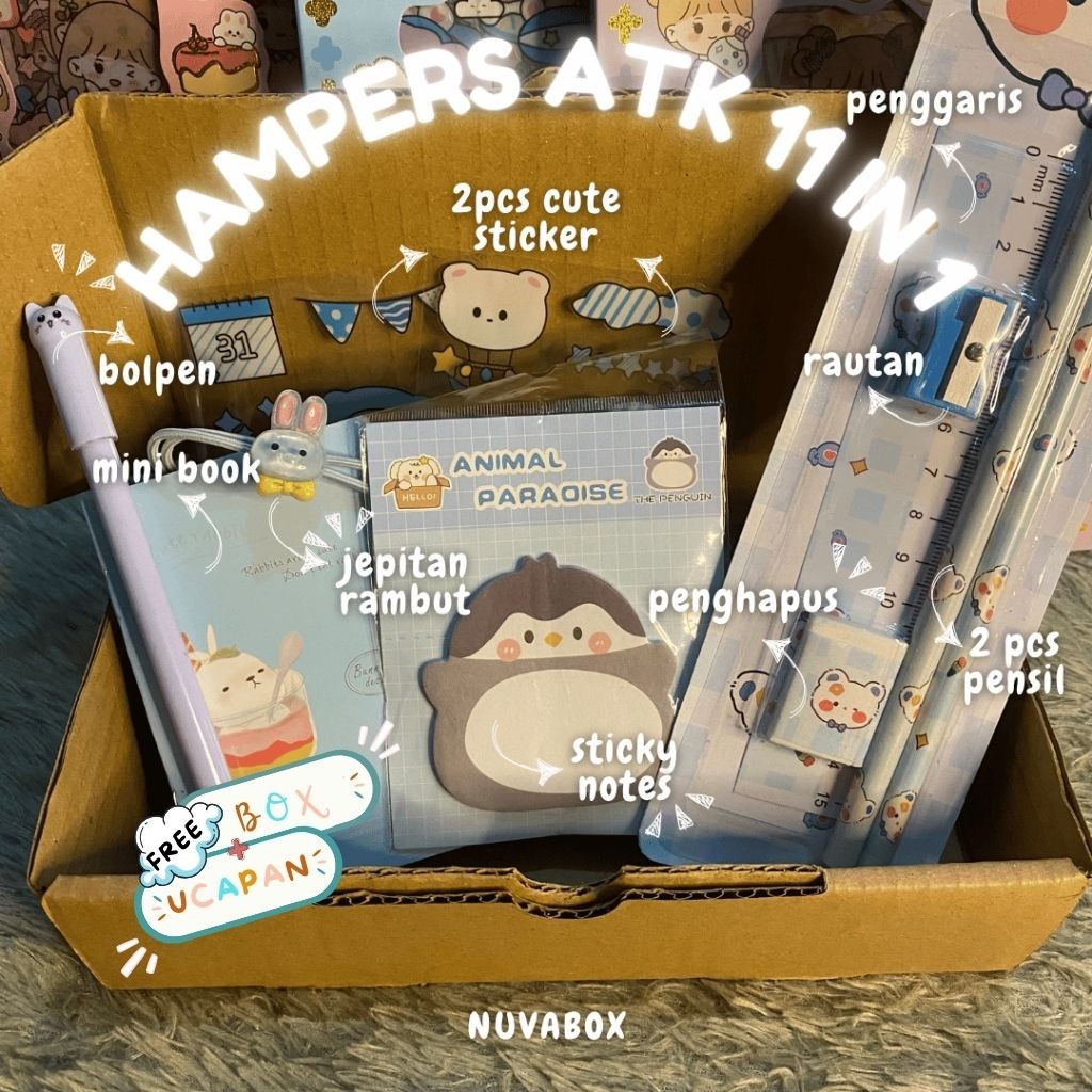 Nuvabox - COD SET ALAT TULIS 11 IN 1 A+ LENGKAP FREE UCAPAN / GIFT HADIAH HAMPERS KADO SEKOLAH / GIF