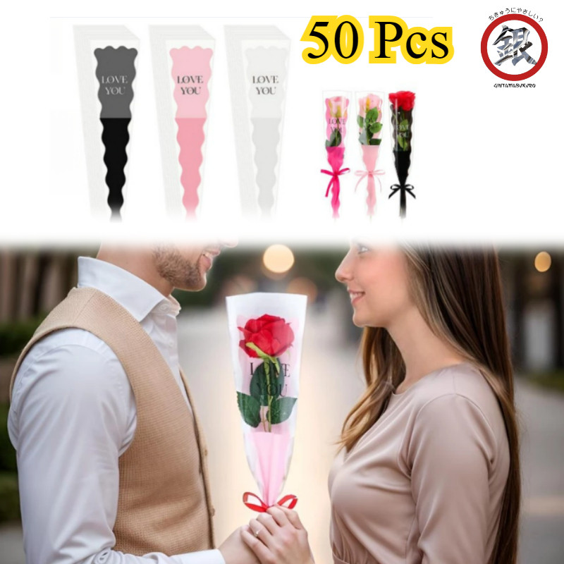 

50Pcs/Set Plastik Rose Cellophane / Kantong Bunga Single Transparent / Plastik Bungkus Buket/plastik Buket Single Flower Upacara Wisuda, Bridal Shower Single Rose Bungkus Plastik Bunga Satuan
