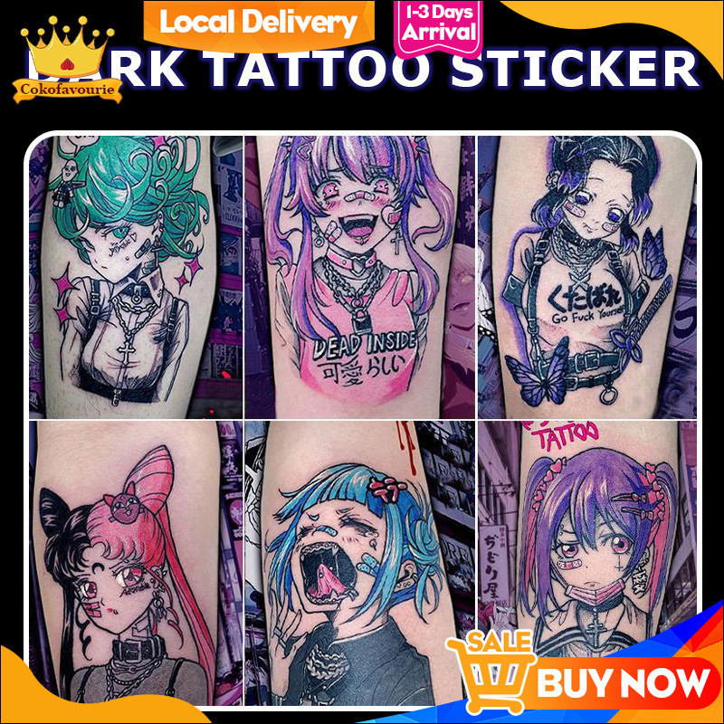✨COD Stiker Tato Tato Temporer Tahan Lama Air Gaya Gelap Stiker Tato Gadis Kartun Lucu Stiker Tato N
