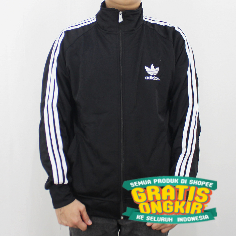 JAKET ADIDAS FIREBIRD HITAM LIST PUTIH UKURAN JUMBO M L XL XXL XXXL - JAKET TRAINING OLAH RAGA - JAK