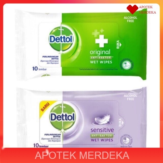 Dettol Wet Wipes Tissue Basah 10's / Dettol Originil Tisu Tissue basah anti bakteri isi 10 lembar