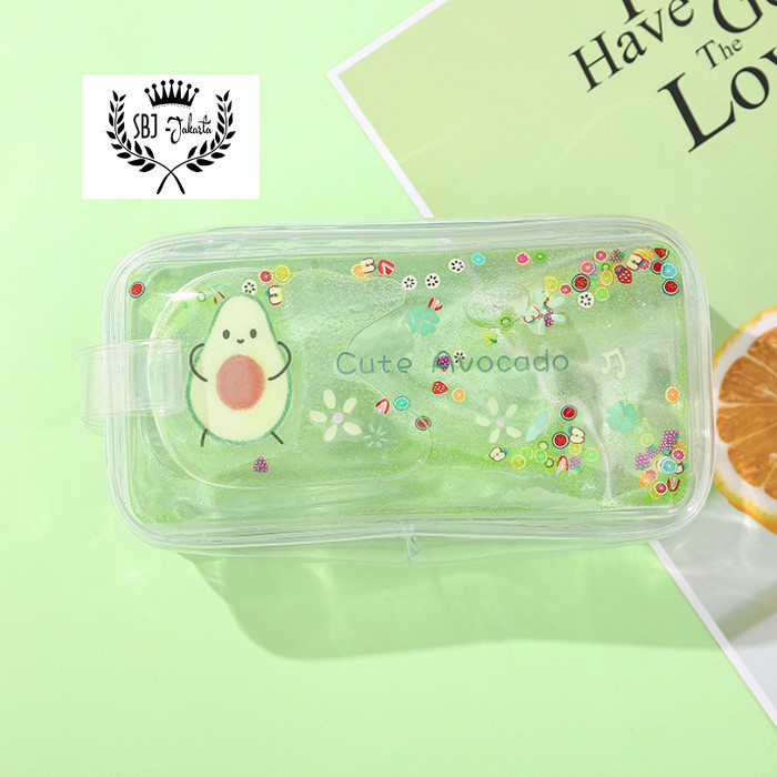 

TERLARIS! Tempat pensil Kotak Pensil Tas kosmetik GLITTER Quicksand Liquid - avocado