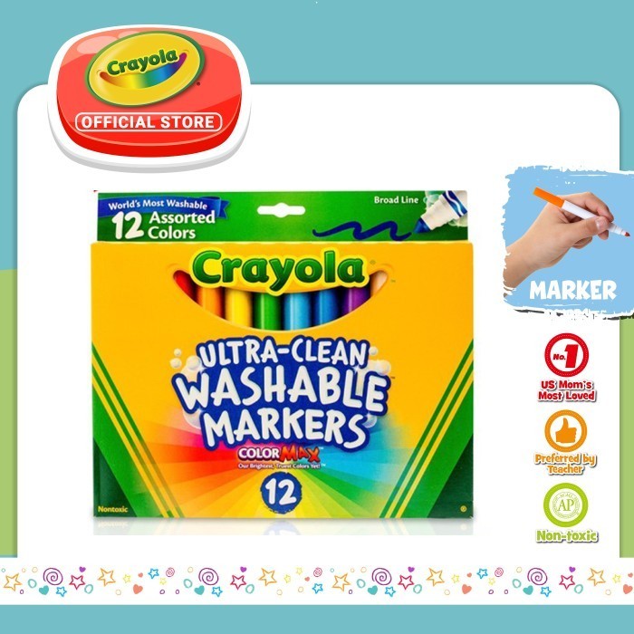 

Spidol Warna CRAYOLA 12ct Ultra Clean Washable Broad Line Markers