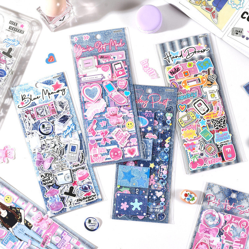 

✨COD 3Pcs COLORFUL CUTE DENIM Sticker Decor DIY Scrapbook Stiker Hias Diary Planner -MG