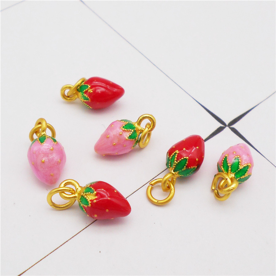 

6PCS Tiny Enamel Strawberry Charms 3D Alloy Fruit Pendant Necklace Earrings Jewelry Findings Handmade Craft Bracelet Accessory