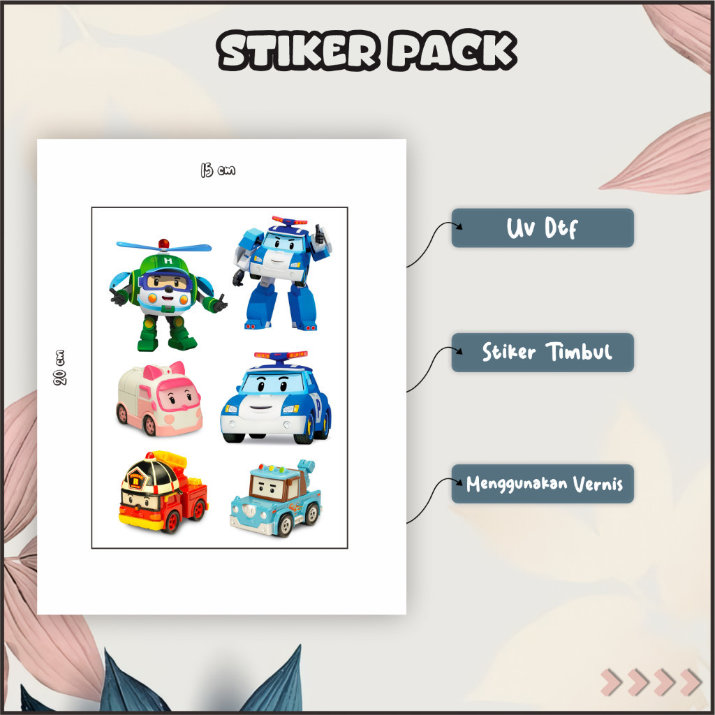 

Sticker Timbul UV DTF Tempel Laptop Kulkas Hape Helm Koper Cermin Motif Mobil Tayo Biru Hijau P15