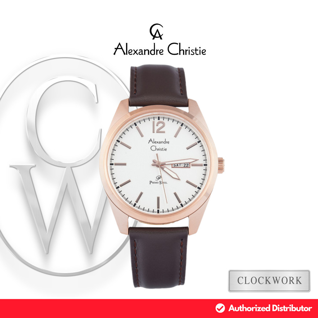 Jam Tangan Pria Alexandre Christie Primo Steel AC 1012 MELRGSL Kulit Classic Minimalis Rosegold