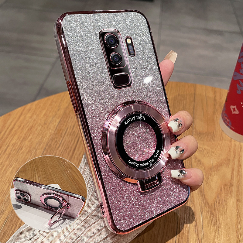 Casing HP Samsung Galaxy S9 S9 Plus Back cover Luxury Shiny Gradient Plating Glitter MagSafe Ring St