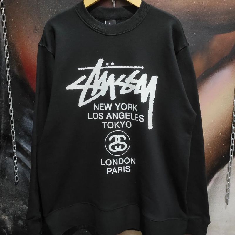 Stussy World Tour Black Crewneck Original