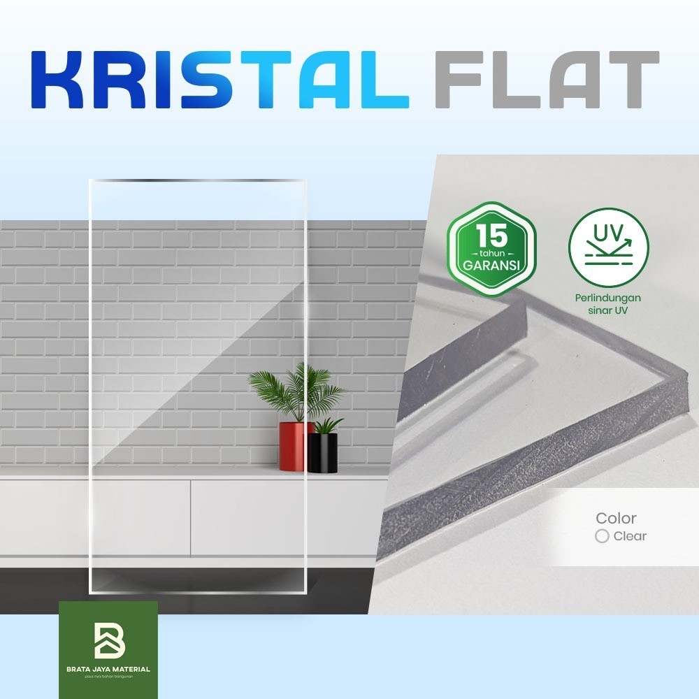 DC33RE Kristal Flat Atap Kanopi Polycarbonate 1.5mm 1,5mm Polikarbonat Poly Clear Bening