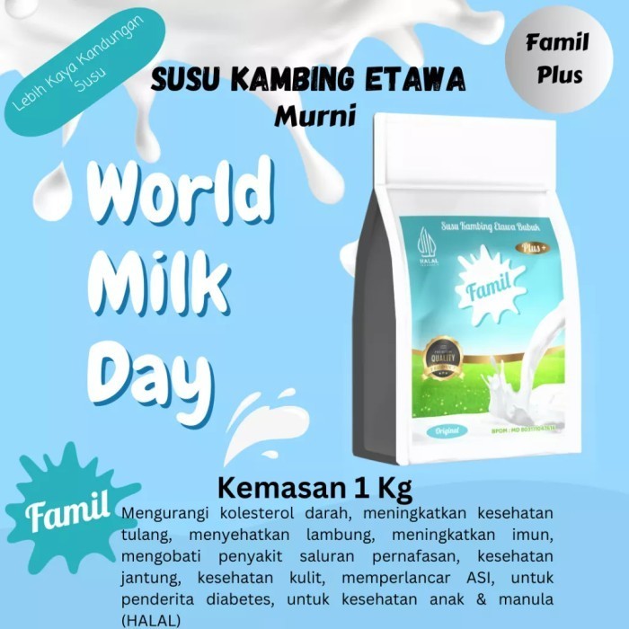 

TERJUAL Susu Kambing Etawa Bubuk 1 kg Halal Famil Imun Booster Aman Semua Usia - Original Plus