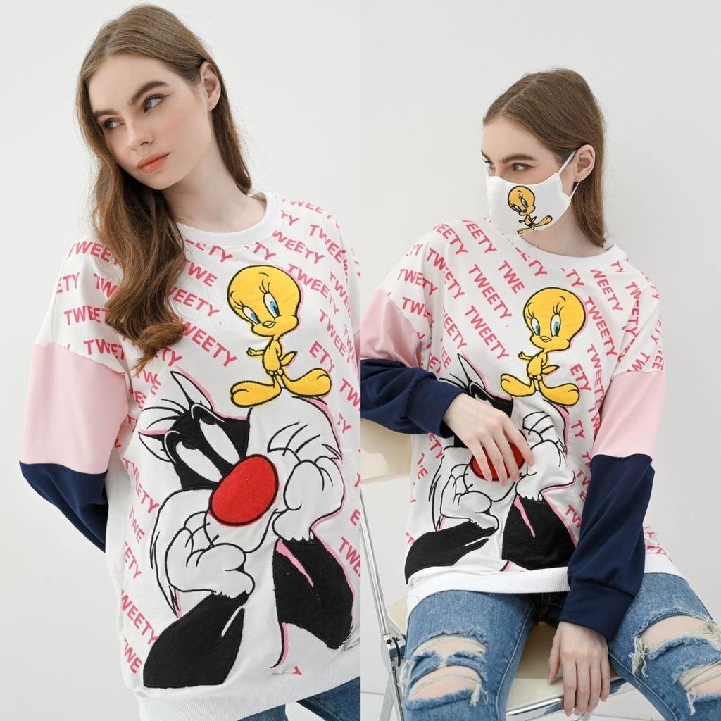 AESTHETHINGS- SWEATER TWEETY TWOTONE BORDIR + MASKER