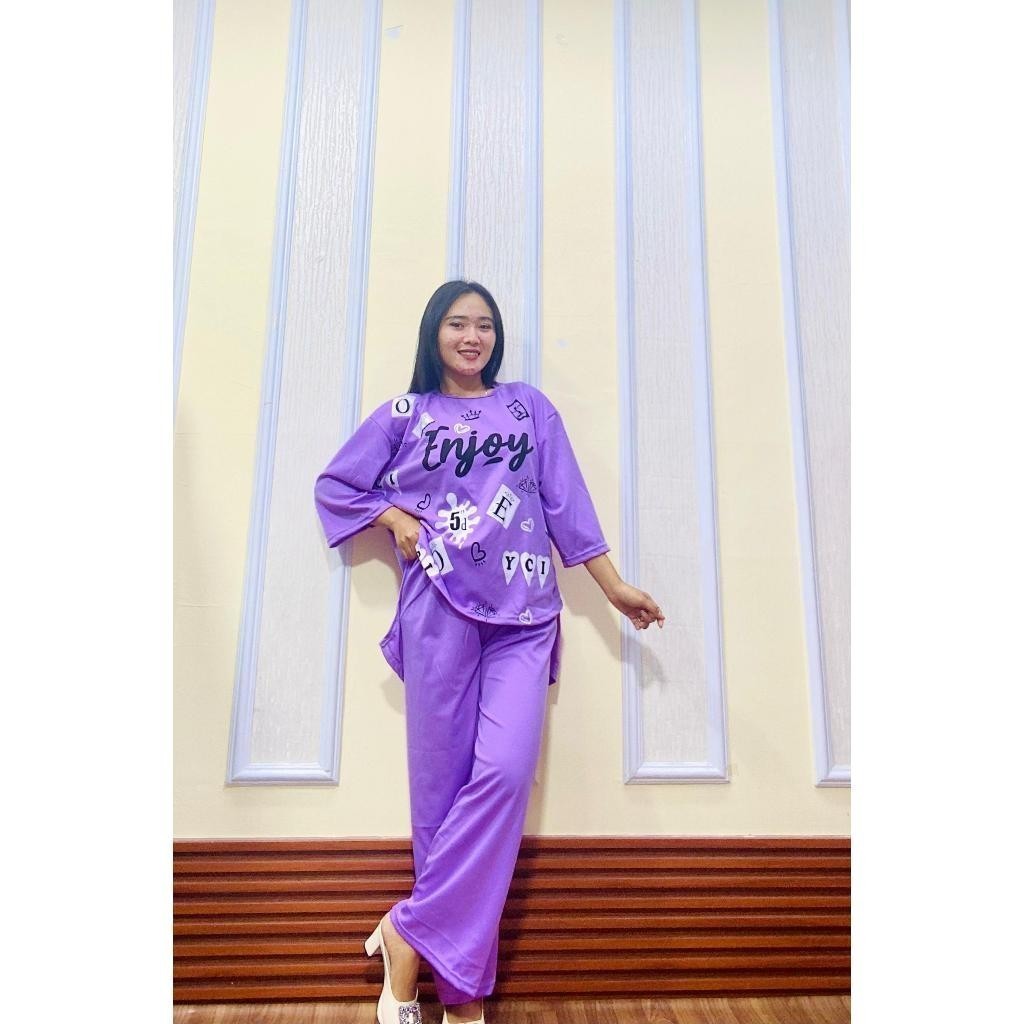 ZETERINDO - SETELAN JUMBO WANITA / SETELAN ENJOY / ATASAN WANITA+CELANA KULOT PANJANG POLOS / SETELA