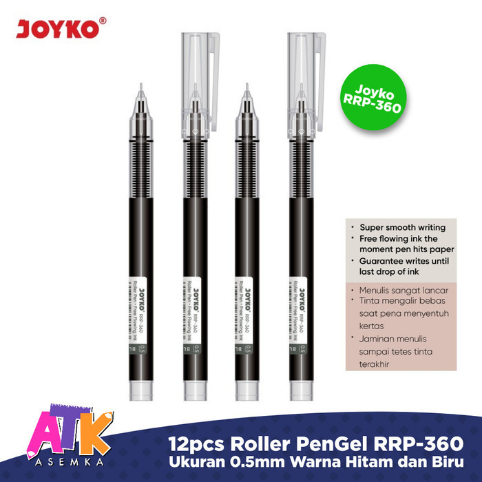 

12pcs Roller Pen Gel RRP-360 Pulpen Rol Joyko 0.5 mm