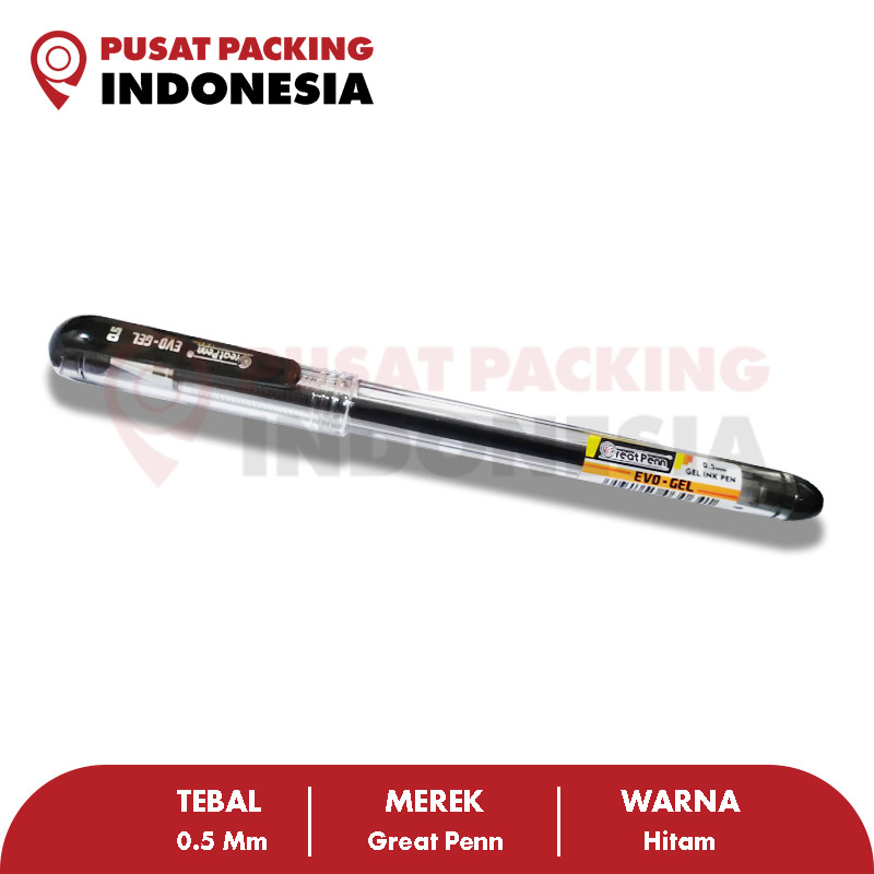 

Great Penn EVO Gel Pen / Pulpen Gel 0.5mm Kapasitas Tinta 800 Meter Hitam RAJA PACKING INDONESIA