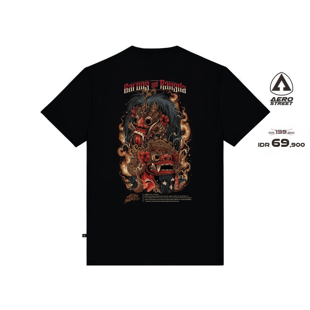 V-CHANGE T-shirt Aerostreet T Shirt Barong Dan Rangda Hitam Kaos T-Shirt Tshirt AADAA Baju Kaos wani