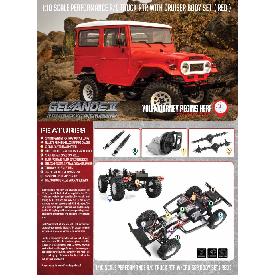 RC4WD GELANDE II RTR TRUCK W/ CRUISER BODY SET (RED)