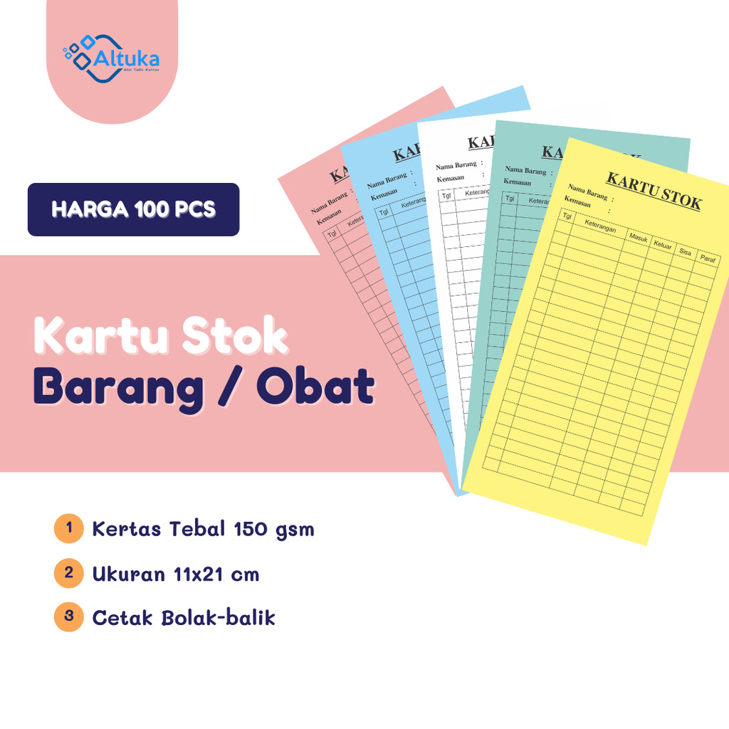 

(100 lembar) Kartu Stok Barang / Kartu Stok Obat Ukuran 11x21 cm Bolak balik