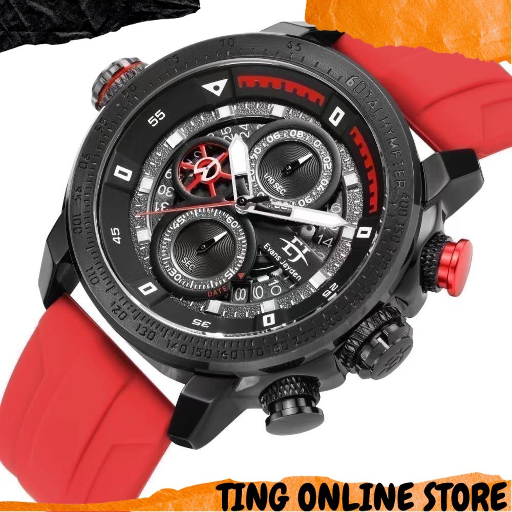 am Tangan Pria original evan jayden 9466 Rubber Silicon Kaca Sapphire Chronograph Water Resistant 10