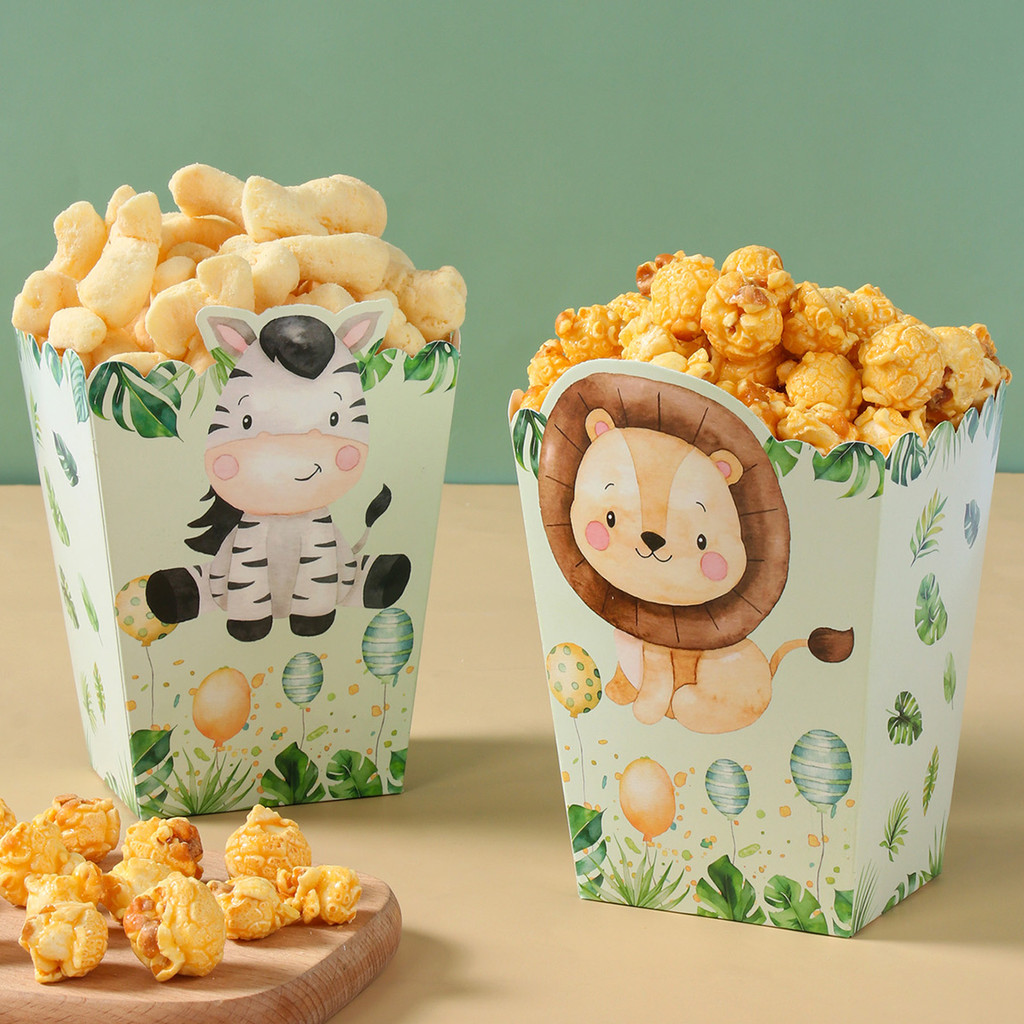 

Jungle Animal Dinosaur Popcorn Boxes Zoo Treat Boxes Paper Happy Birthday Party Decoration Kids Party Supplies Gifts Popcorn Box
