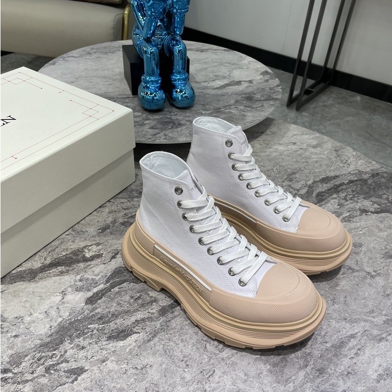 Top Quality Alexander McQueen High cut Casual Platform Shoes Sneakers Men Women White Pink