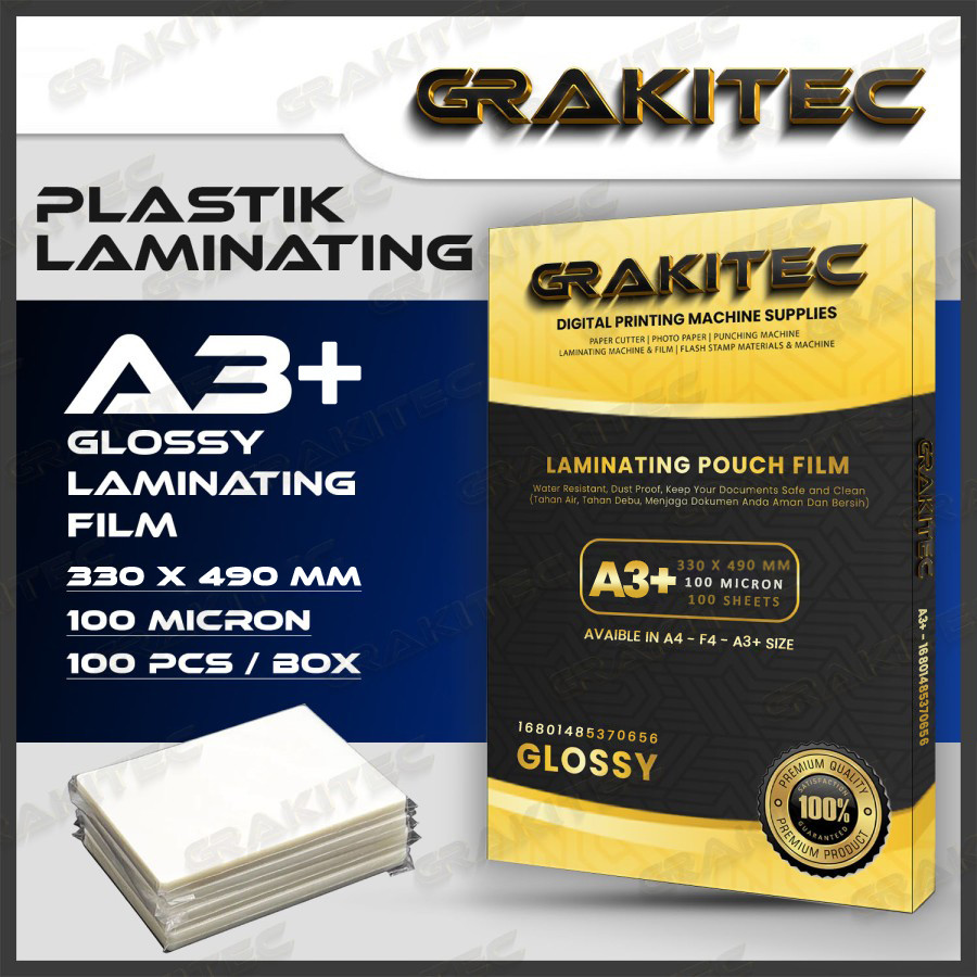 

PLASTIK LAMINATING A3+ 330 X 490 MM X 100MIC 100 LEMBAR SBY