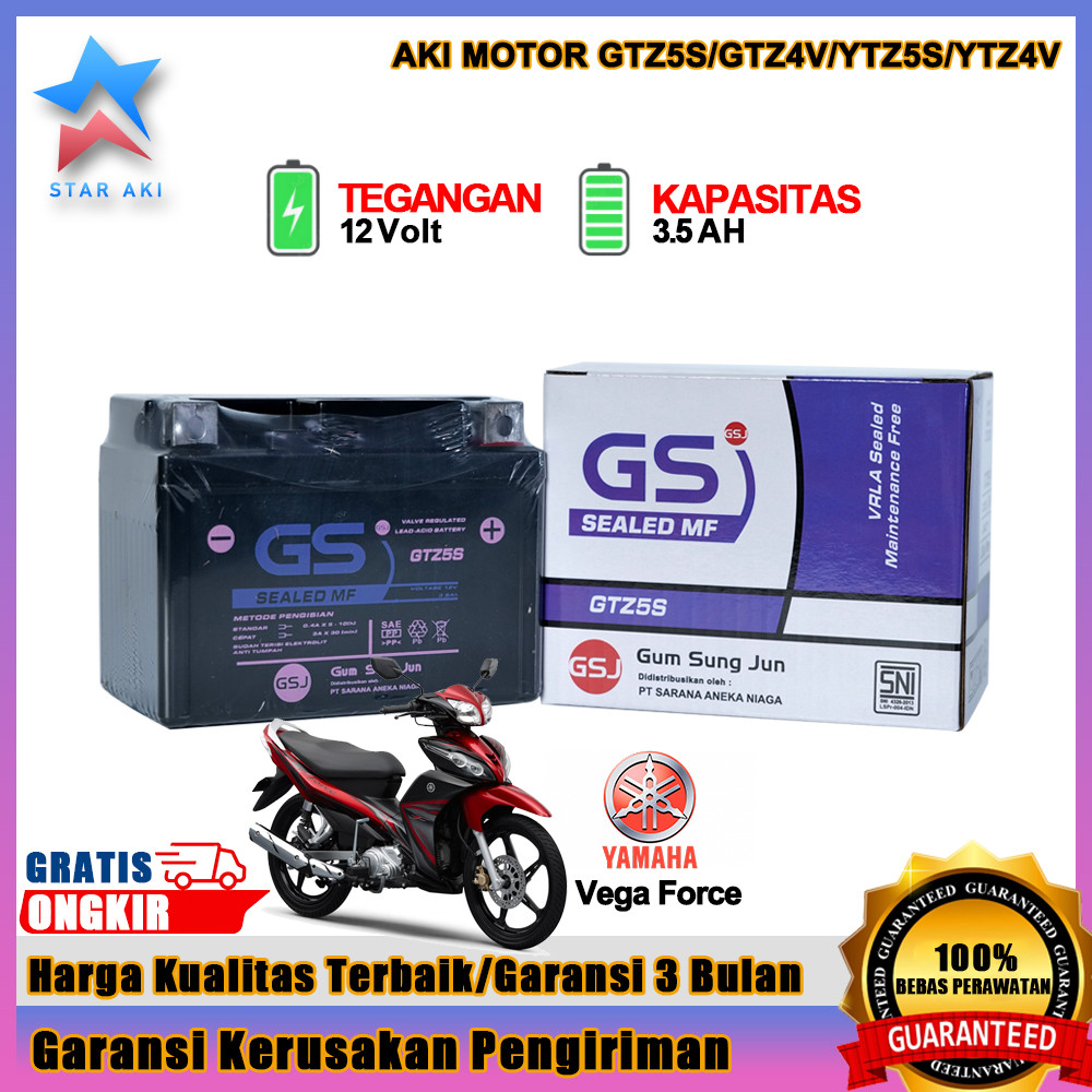 Aki Motor Yamaha Vega Force Aki Kering Accu Kering MF GTZ5S