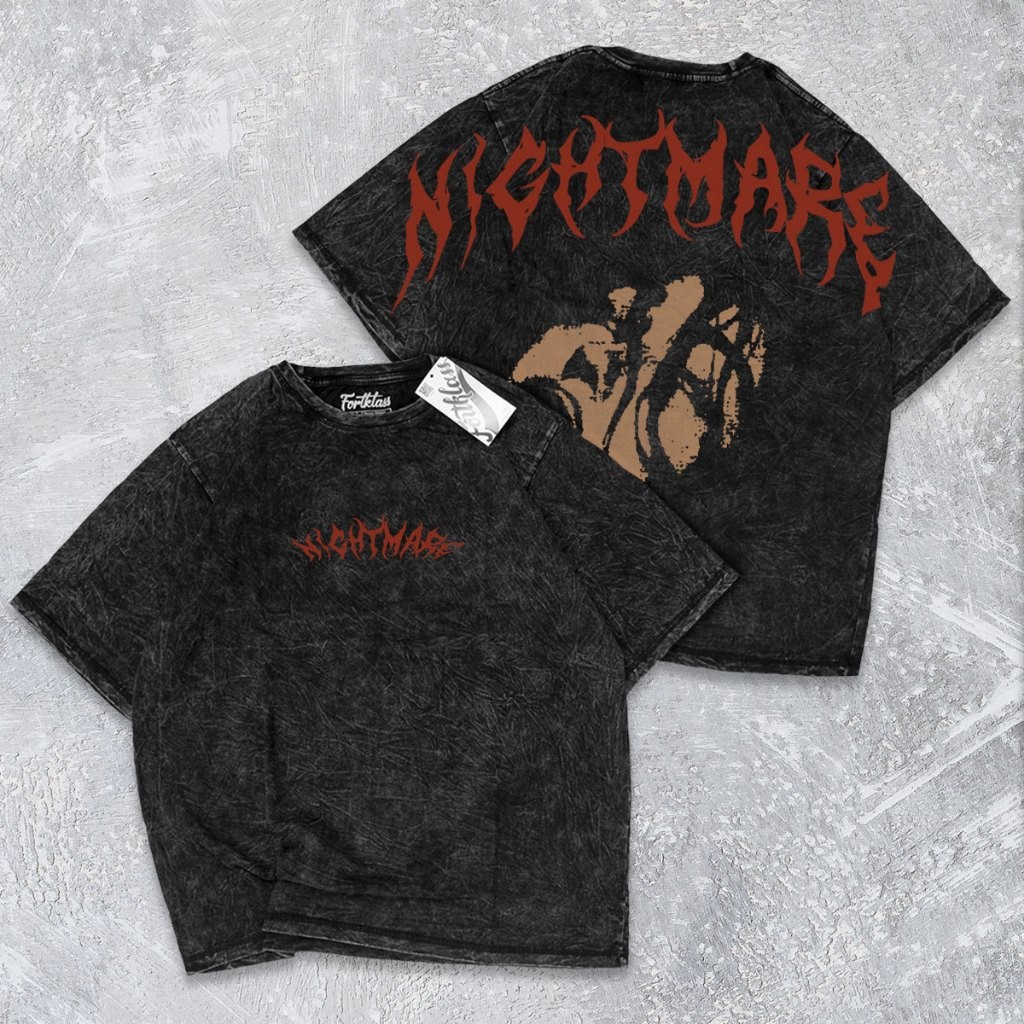 Fregi Kaos Oversize Wash NIGHTMARE Kaos Oversize Pria Lengan Pendek Atasan Tshirt Distro Cowok Kaos 