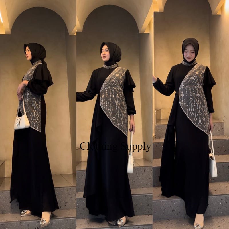 DRESS MUSLIM CERUTY BABYDOLL INSHA GAMIS LEBARAN BRUKAT PREMIUM BUSUI ELEGAN GAUN PESTA BRIDESMAID