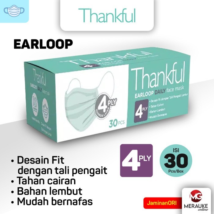 Masker THANKFUL Earloop 4 Ply Box (Isi 30 Pcs)