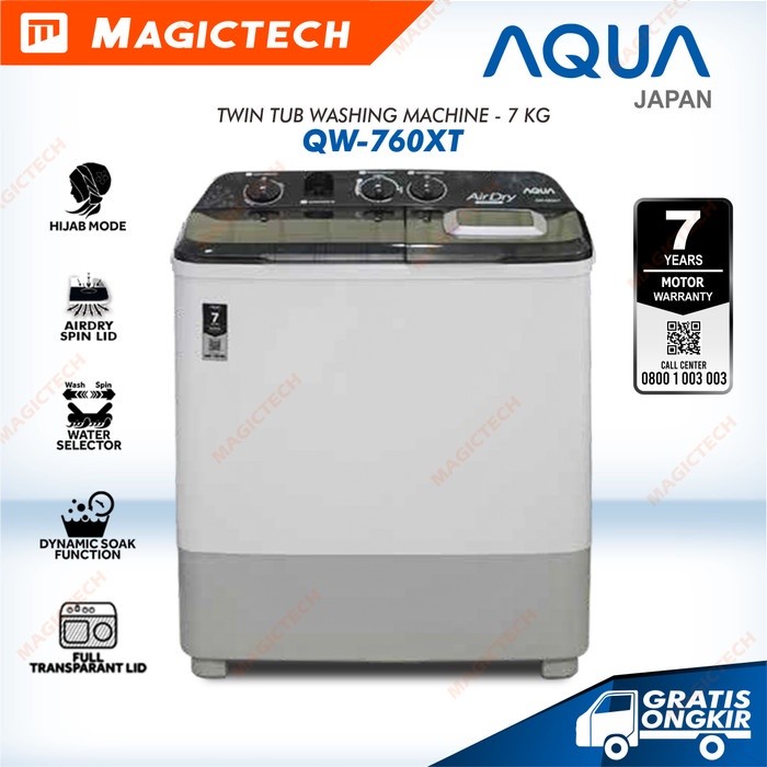 MESIN CUCI AQUA 7 KG QW-760XT / QW-760 2 TABUNG MANUAL - HIJAB MODE