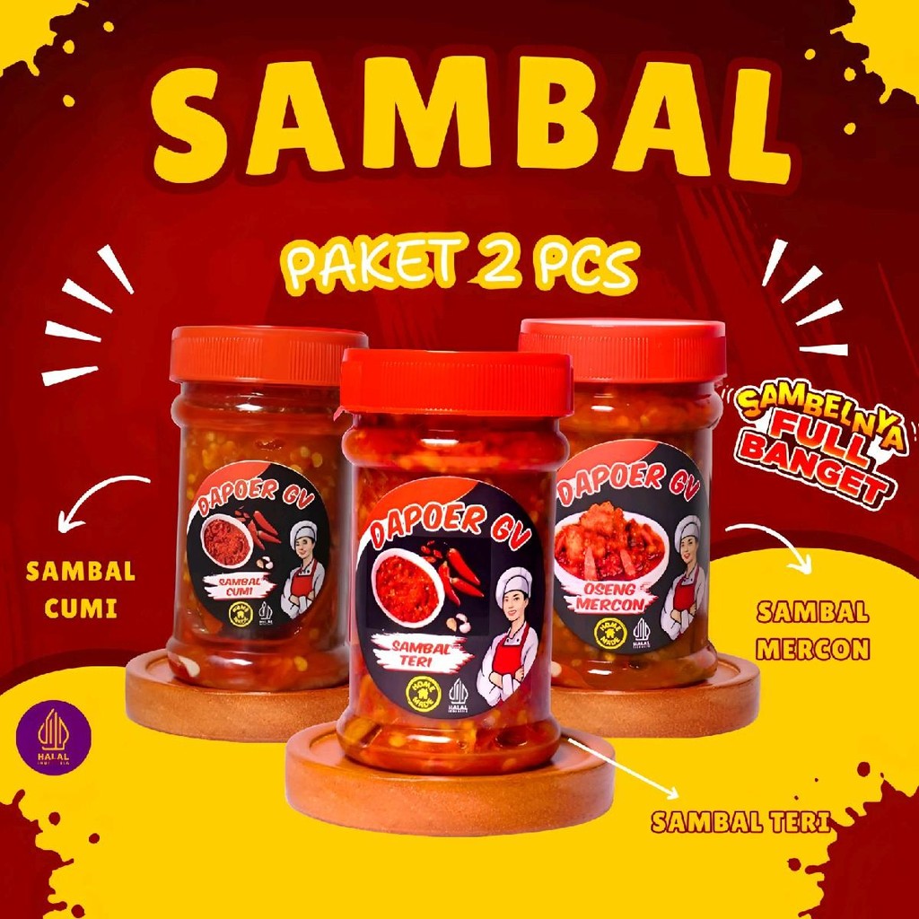 

Sambal Paket 3 Dapur GV 130g Tanpa Pengawet, Halal, Level Pedas Ekstra - Teri Cumi Mercon