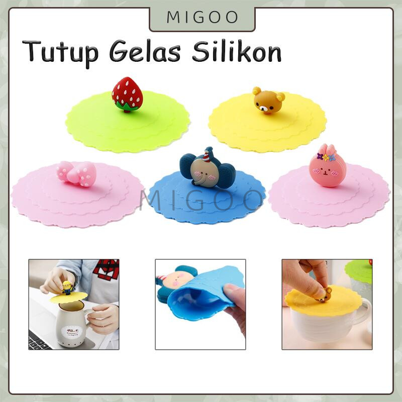 3PCS Tutup Gelas Cangkir Silikon Karakter Kartun / Tutup Gelas Silikon / Penutup Gelas