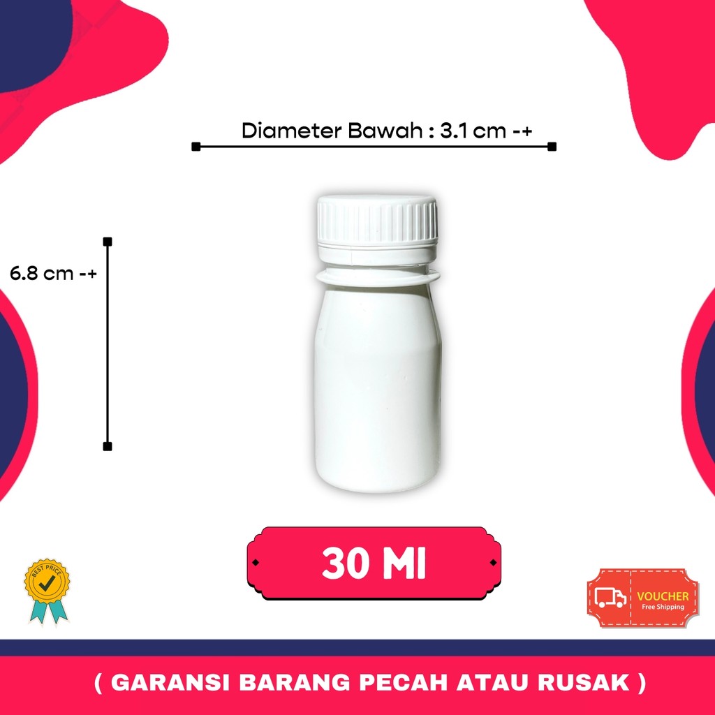 Botol Plastik Kapsul 30ml Putih | Botol Zamzam 30 ml | Botol Obat 30ml | Botol Jelly 30 Ml
