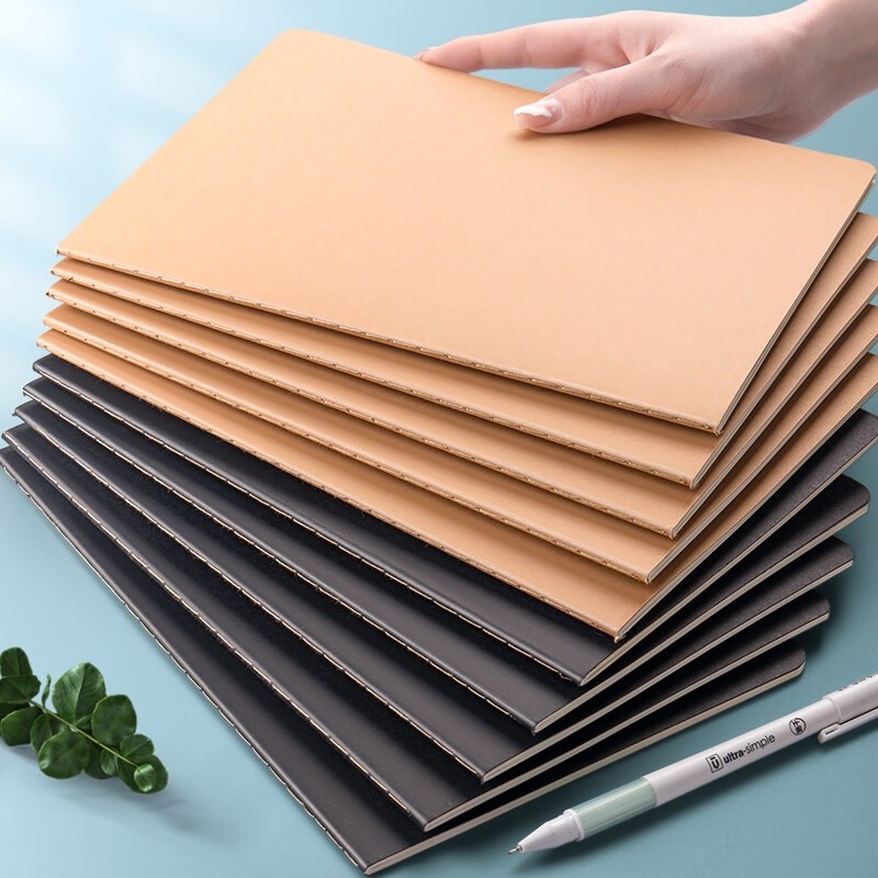 

1pc Kraft Paper Cover Notebook A5 36sheets Retro Black Horizontal Line Drawing Student Notebook Sketch Book Cardboard Painting