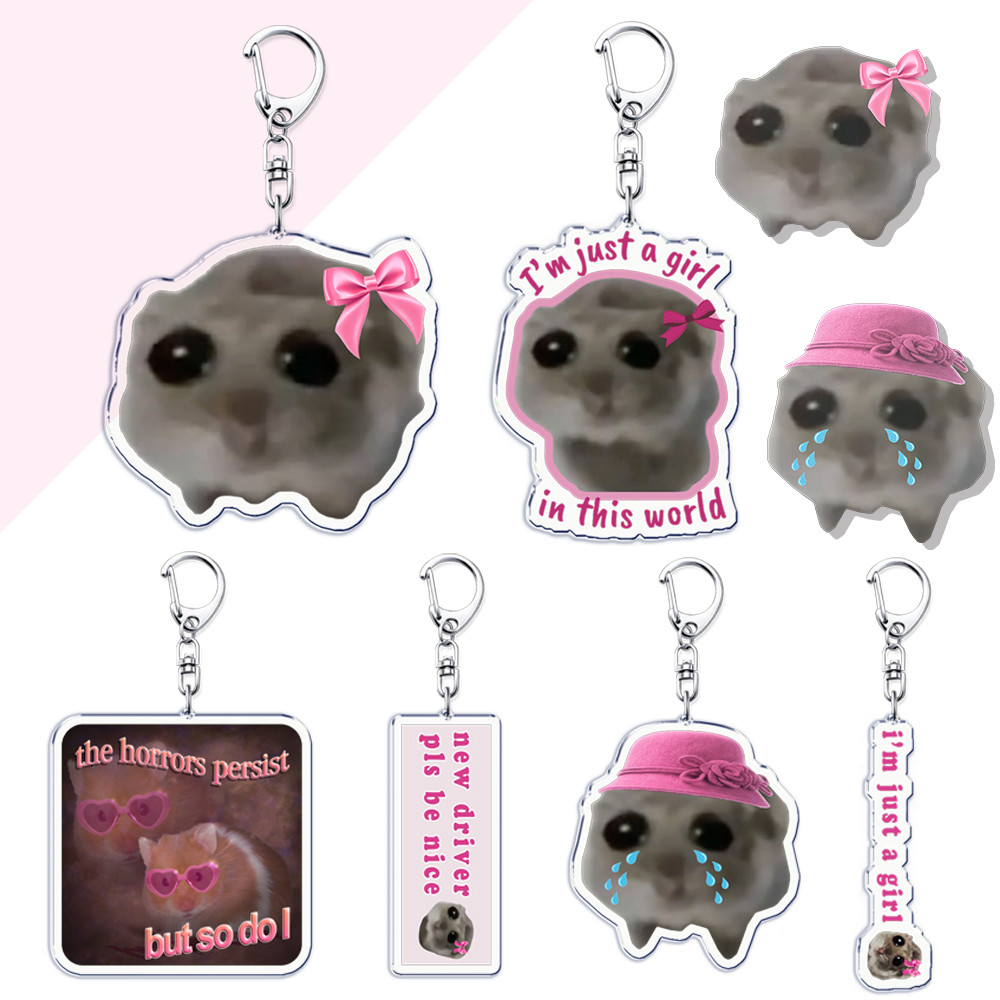 

Fun Meme I'm Just A Girl Sad Hamster Key Chain Keychains Ring Funny Pendant Keyring for Bag Accessories Jewelry Fans Gifts