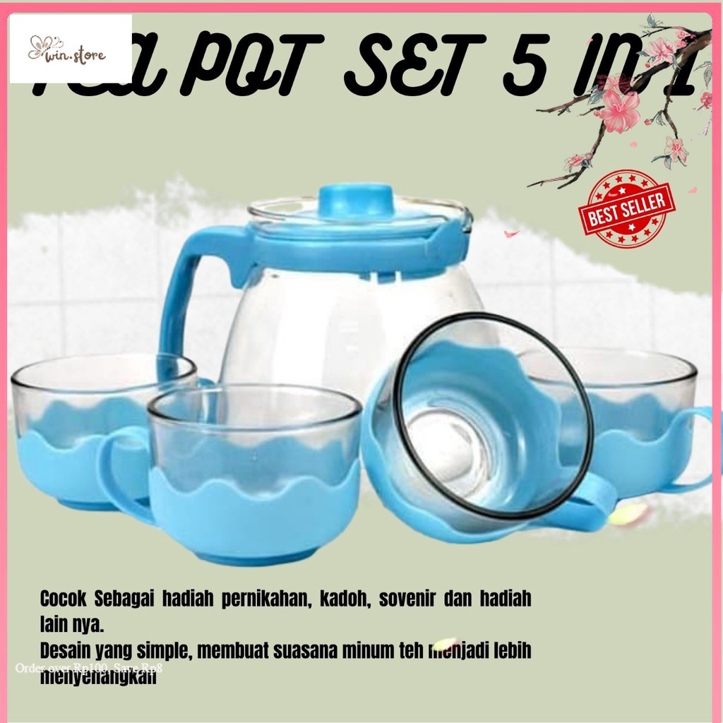 Set hampers / [TERMURAH]SETT TEKO TEA POT SET 5 IN 1/TEKO DAN GELAS KACA SET / TEKO TEH SET 5 in 1 G
